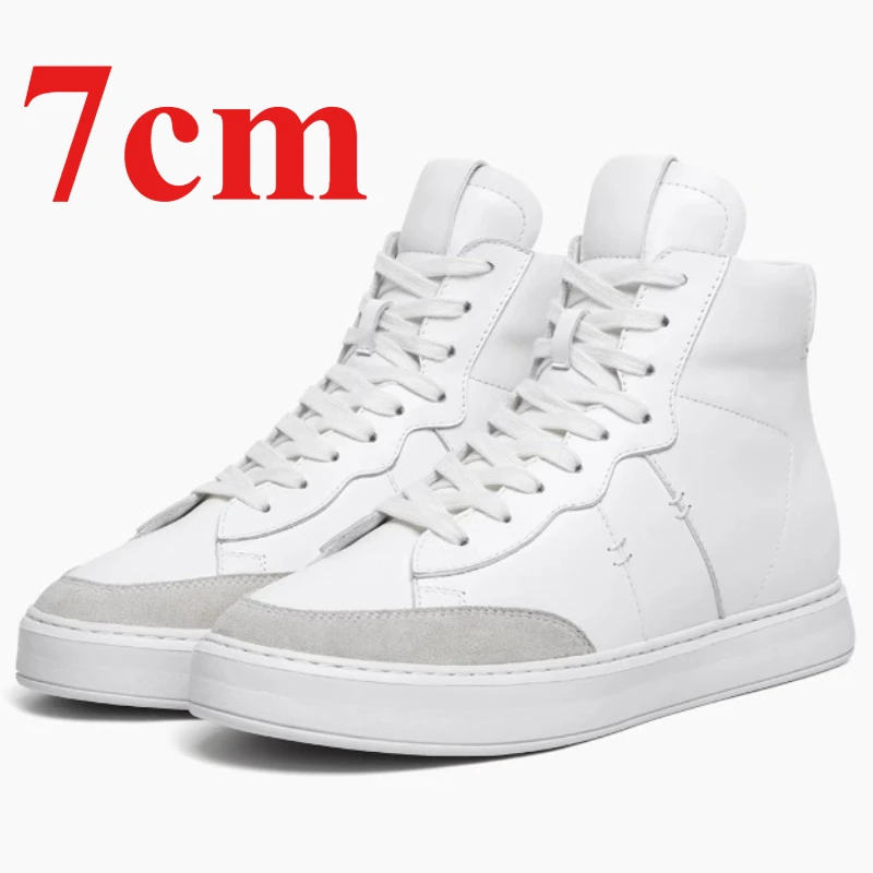 

High Top Long Tongue Shoes for Men's Casual Sneakers 7cm Height Increasing Shoes Comfortable Breathable Thick Soled Sports Shoes