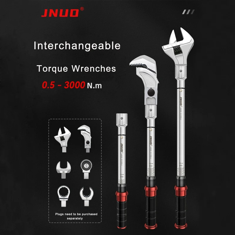 JNUO Interchangeable Head Torque Wrench Set Plug-in Socket Adjustable Square Hole Opening Torque Movable head 60-330N.m