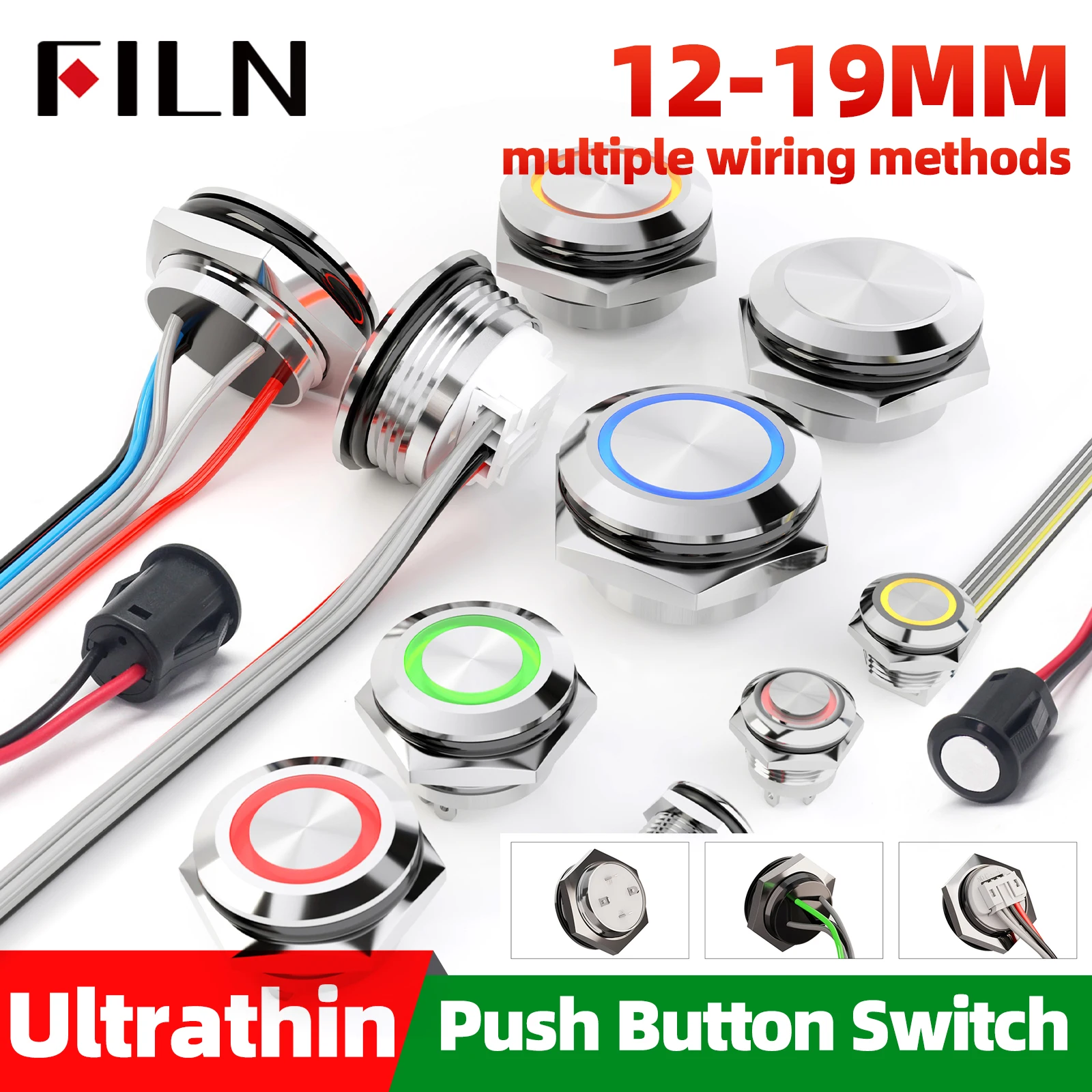 12mm 16mm 19mm Stainless Steel Push Button Switch 12V 24V Short-Throw Self-Reset Momentary LED Touch Elevator Button