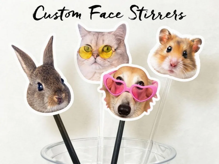 

Drink Stirrers Personalized with Pet Face, Acrylic Wedding Pet Stir Sticks, Pet Wedding Cocktail Stirrer, Custom Swizzle Sticks