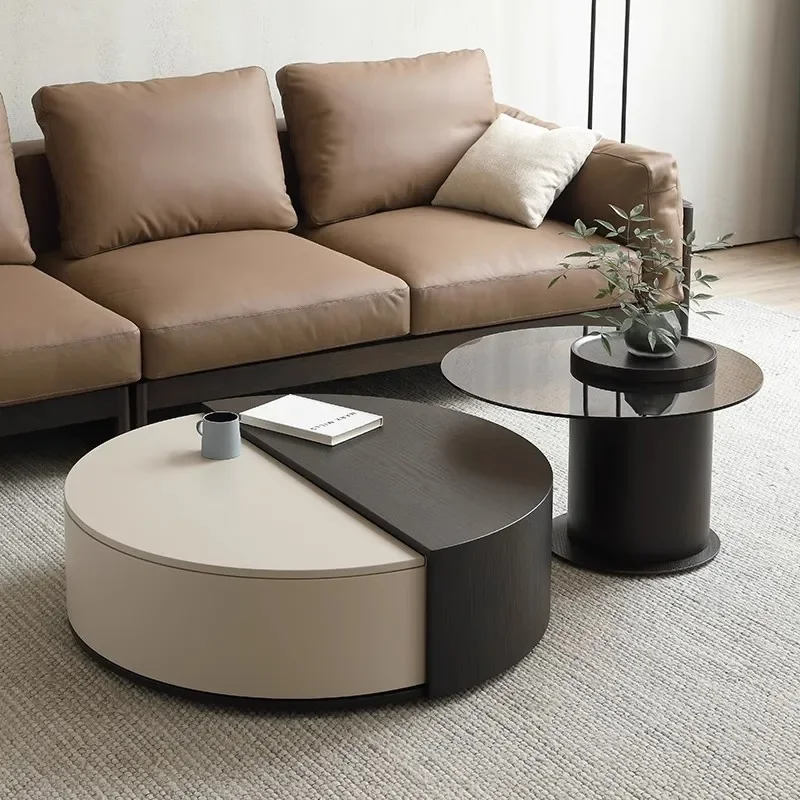 Modern Minimalist Small Round Coffee Table for Living Room for Apartment Smooth Surface Stable Structure Easy to Clean