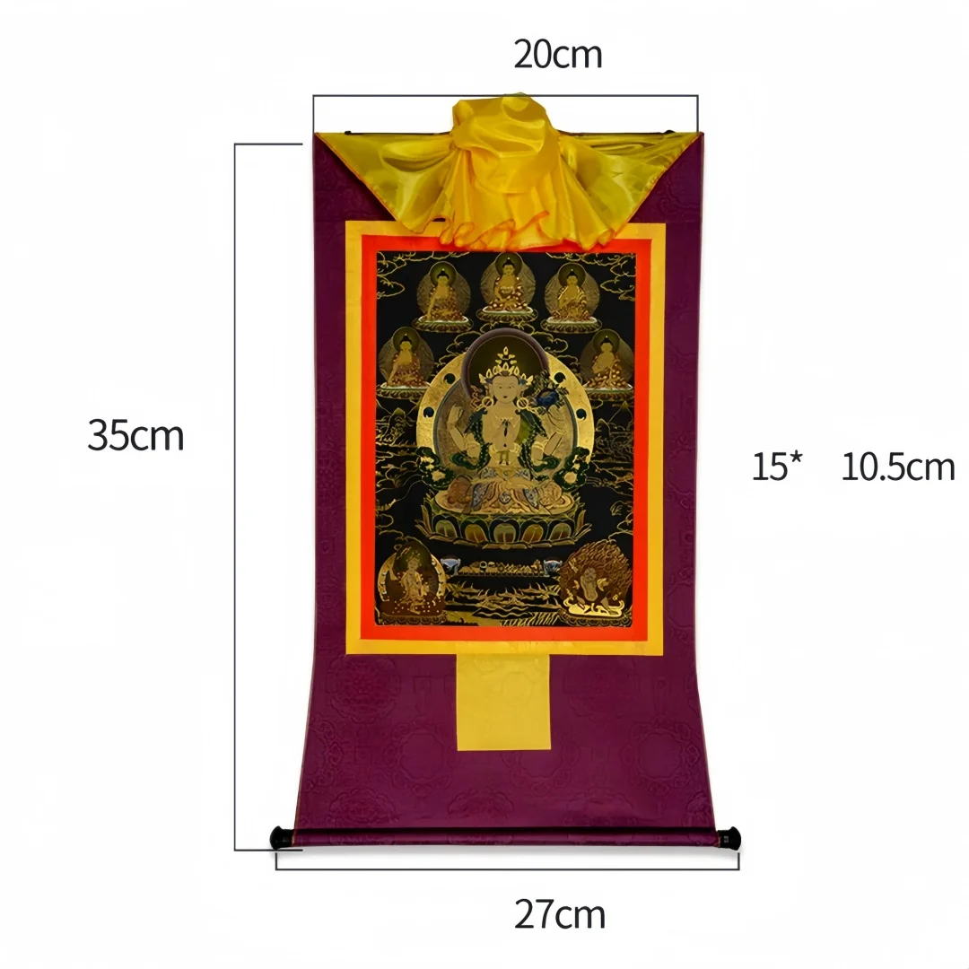 Traditional Tibetan Four-Armed Chenrezig Thangka, Black Gold Silk Brocade Scroll Painting for Yoga Meditation Room Decor