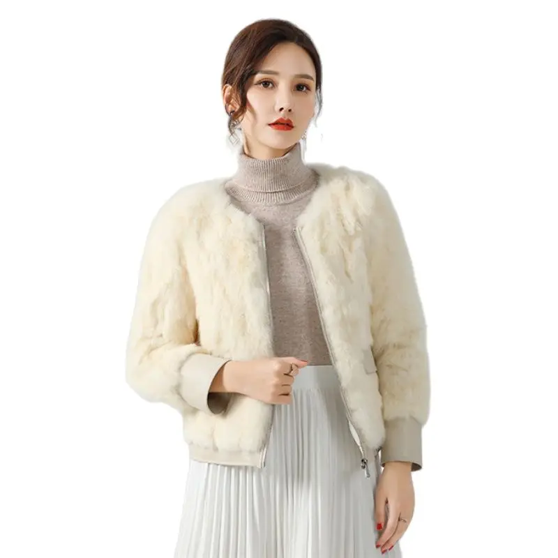 

2024 Ins New Winter Lady Real Rabbit Fur Coat Jacket Female Rex Rabbit Fur Coats Parka Jackets