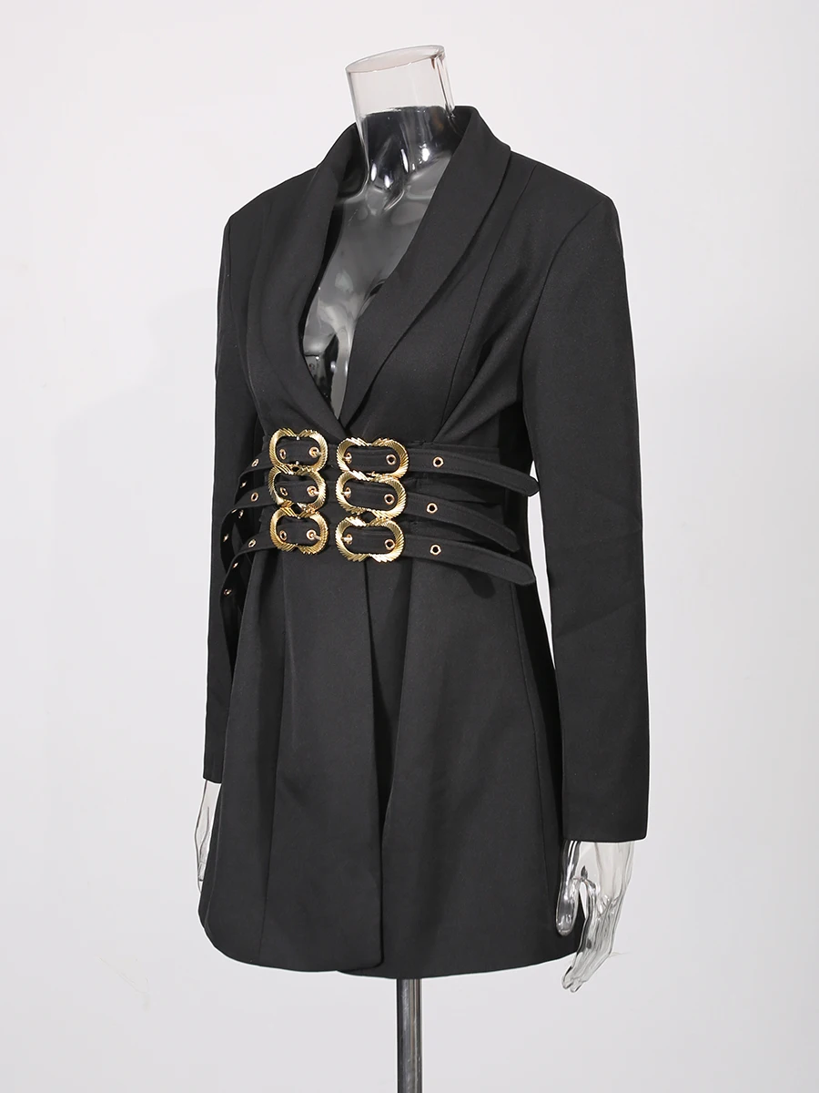 ROMISS الصلبة تقسم الزنانير شيك سترة الإناث التلبيب كم طويل التخسيس ضوء ناضجة المرأة السترات الخريف موضة جديدة