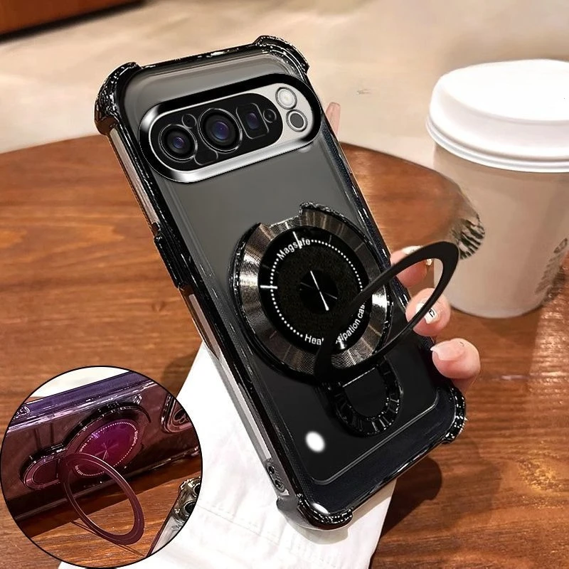 

Прозрачный противоударный чехол с магнитным кронштейном Magsafe для Google Pixel 9 Pro XL 9A, силиконовый чехол