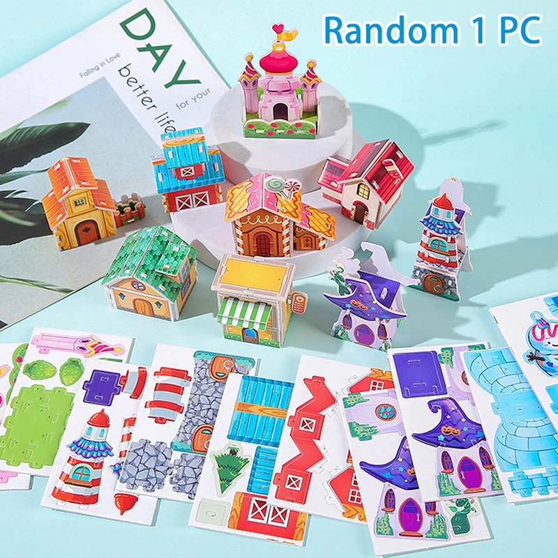 1PC upominki na przyjęcie urodzinowe nagrody w przedszkolu Cartoon 3D Model budynku domu papierowe puzzle zabawki edukacyjne dla dzieci