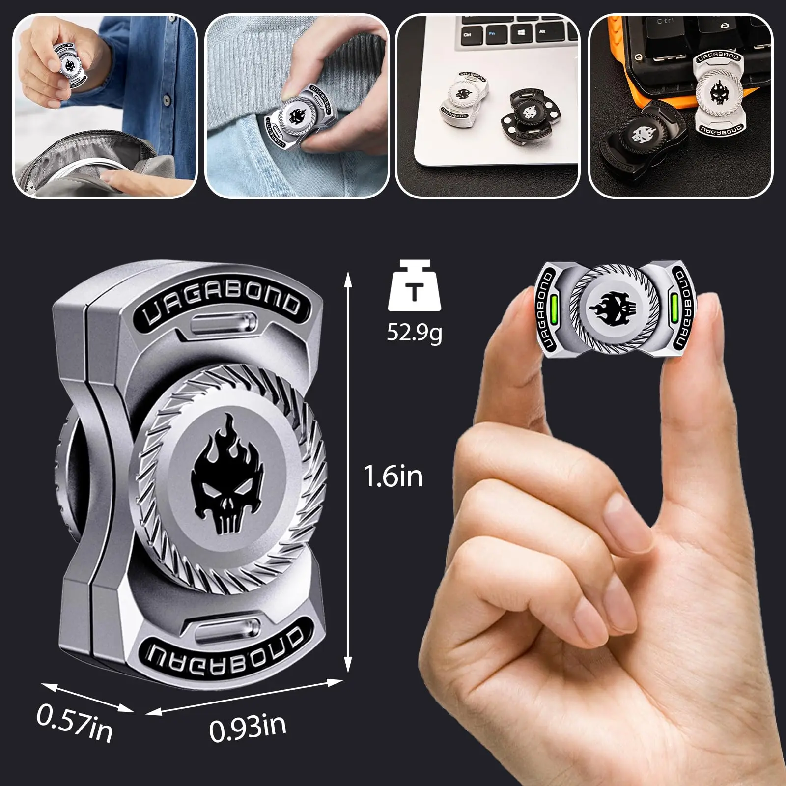 Fun 3-in-1 Play EDC Fidget Toy Personalized Skull Ghost Fidget Spinner Alloy Metal Fidget Slider Stress Relief Toy ADHD Tools