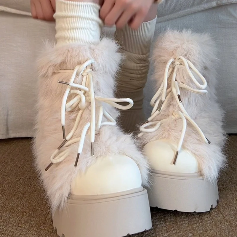 Winter Fur Lining Women Snow Boots Concise Height Increase Shoes Female Platform Warm Cotton Short Booties Zapatos De Muje