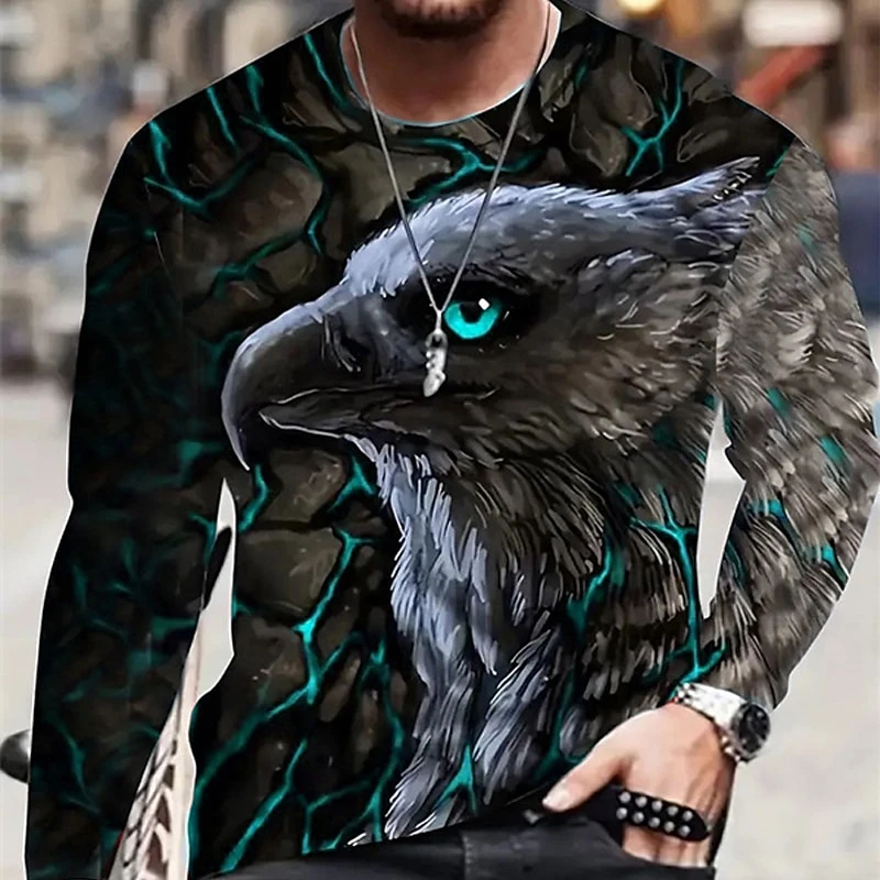 Fashion Eagle Graphic T Shirt For Men Trend Spring Autumn 3D Printed Long Sleeve T-shirts Casual Streetwear Oversized Pullovers