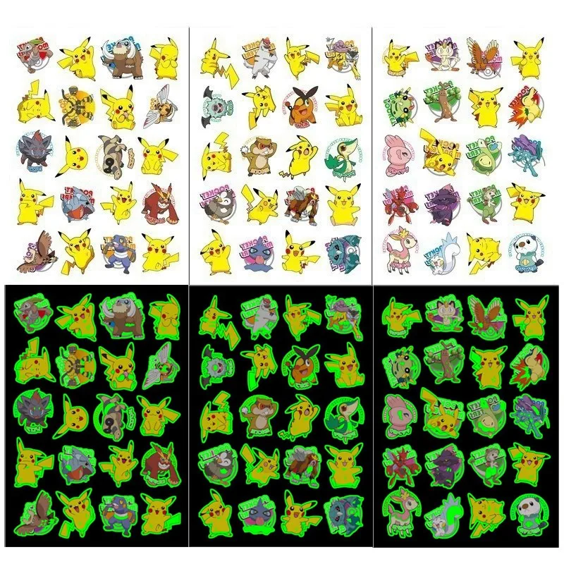 1Pcs Luminous Pokemon Pikachu Cute Tattoo Stickers Arm Face Glowing Body Art Children Temporary Tattoo Kids Gift