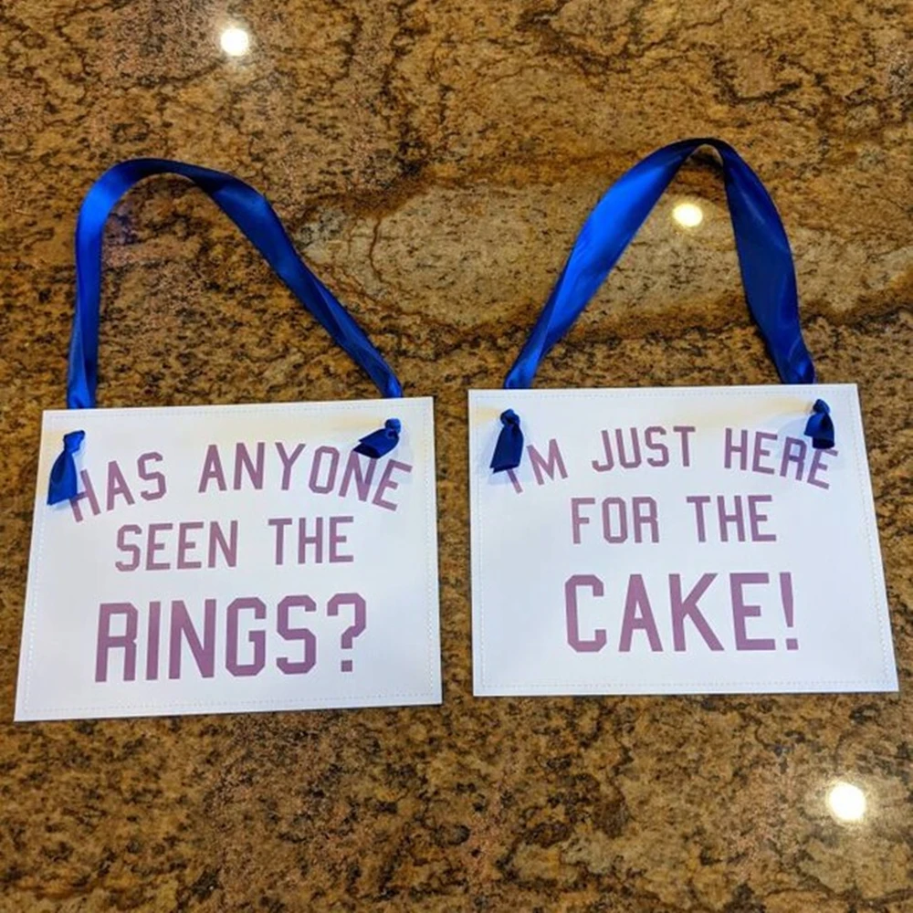 Two Ring Bearer Signs For Wedding Has Anyone Seen The Rings + I'm Just Here For The Cake Set of 2 Flower Girl Wedding Banners 20