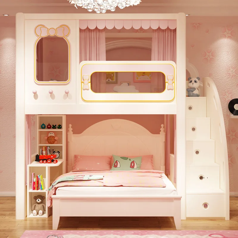 Children's bunk bed desk multi-functional combination tree house wardrobe cloakroom bed small apartment