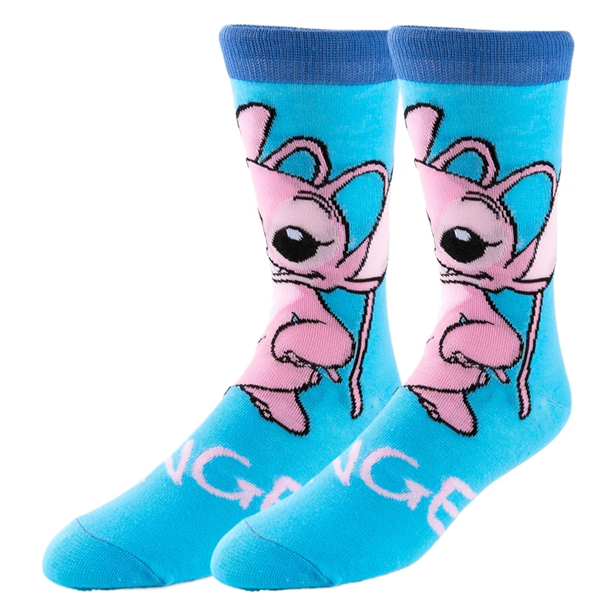 Fashionable Men\'s 6 Pairs of Novel Cartoon Stitch Pattern Mid Tube Crew Socks Comfortable and Soft Pressure Socks