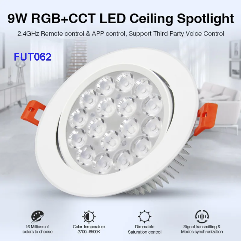 Miboxer 9W RGBCCT LED Downlight Smart Dimmable FUT062 Ceiling Spotlight AC110V 220V angle Adjustable 2.4G RF Remote APP Control