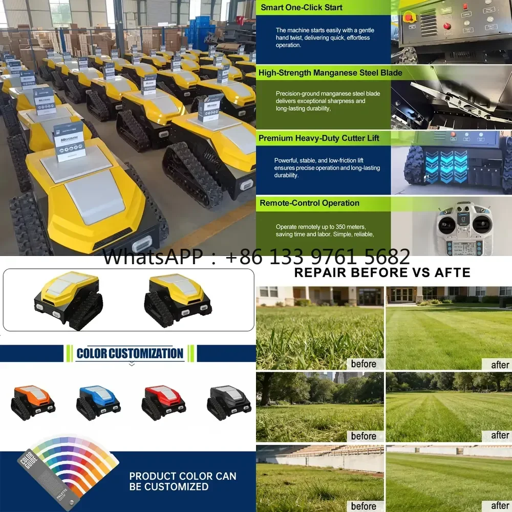 WSQ CE EPA Approved Grass Cutting Machine 21In Mulching Rubber Tracks Lawnmower All Terrain Crawler Remote Control Lawn