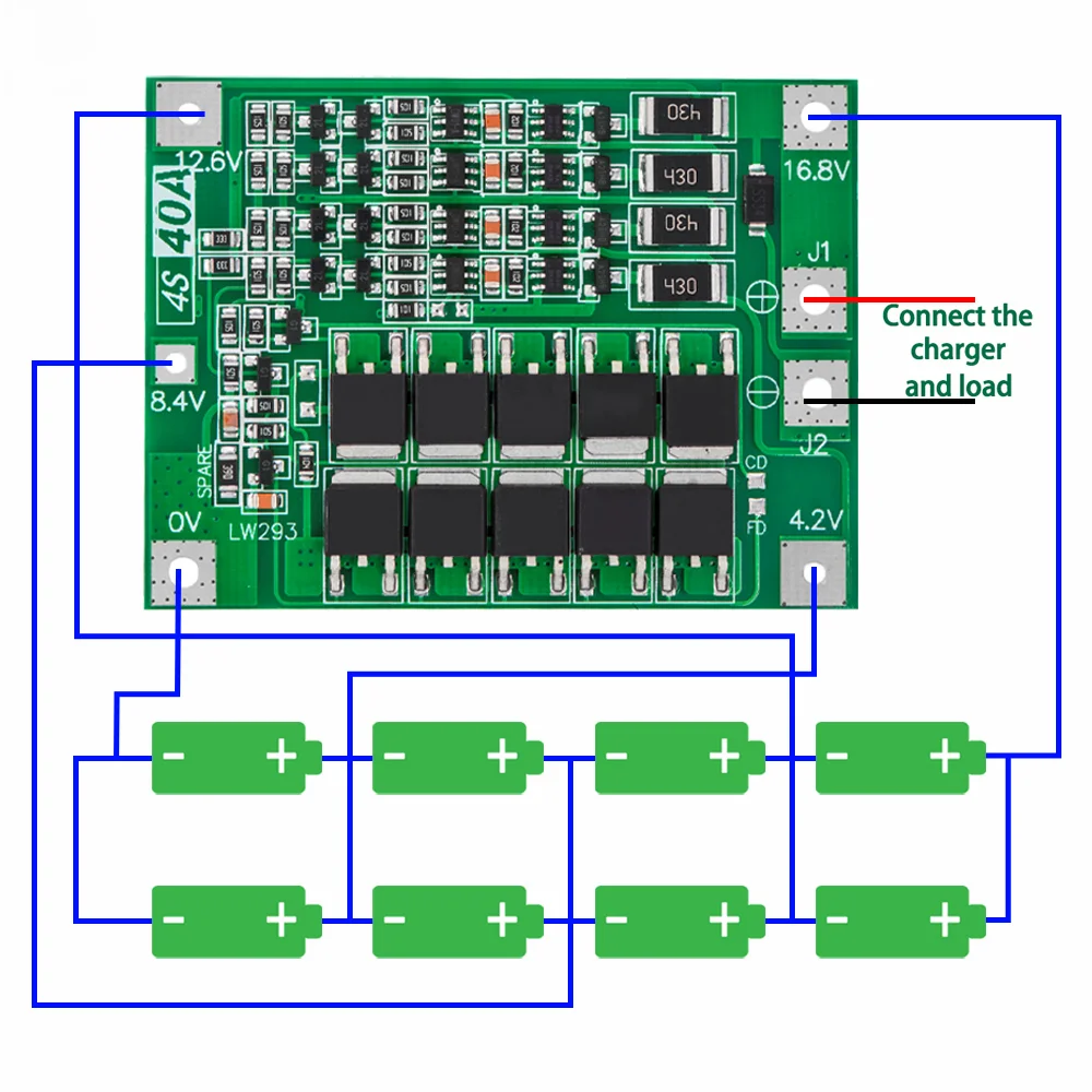 A placa de proteção do carregador de bateria do lítio do Li-íon, 3S, 4S, 40A, 60A, 18650, BMS para o motor de broca, 11.1V, 12.6V, 14.8V, 16.8V, aumenta, equilíbrio