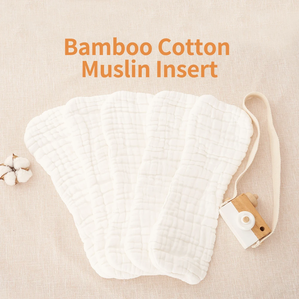 Elinfant 1/5/10 Pieces/Lot 20 Layers 3 Sizes Bamboo Cotton Muslin Reusable Diaper Inserts Use Together With Pocket Cloth