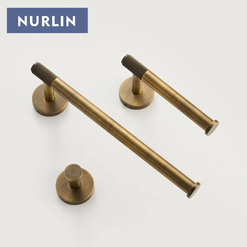 NURLIN Brass Knurled Antique Bronze Bathroom Hardware Towel Rack Toilet Paper Holder Wall Hook