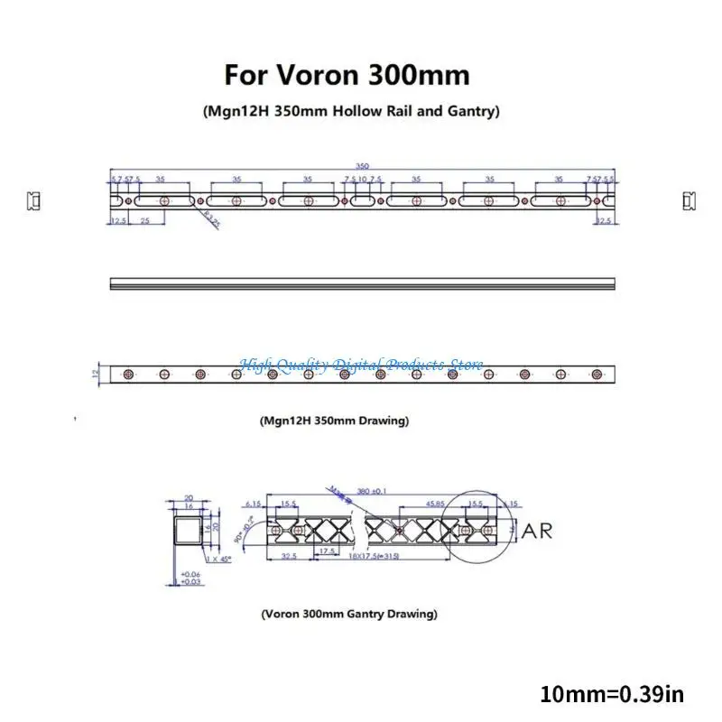 U2JE per le parti guida vuota della stampante Voron e Gantry per Voron V0 / 300mm / 350mm (1 set)