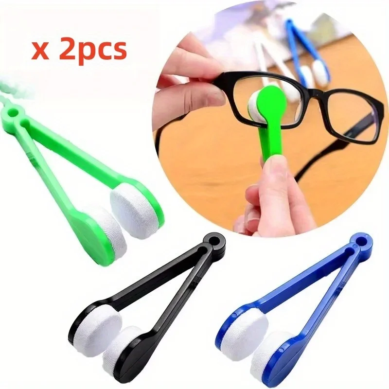 2pcs Random Color Portable Multifunctional Glasses Cleaning Rub Eyeglass Sunglasses Spectacles Microfiber Cleaning Brushes Wipin