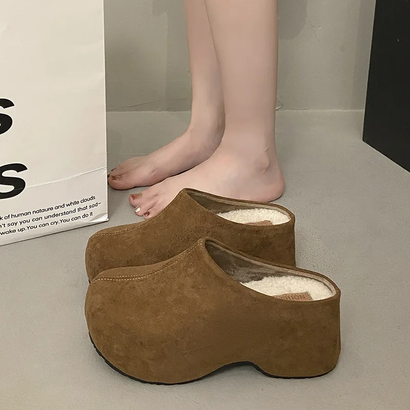 أحذية بوركين مبطنة بالصوف بنعال سميكة، وصل حديثًا لشتاء 2025، أحذية كاحل بسيطة دافئة