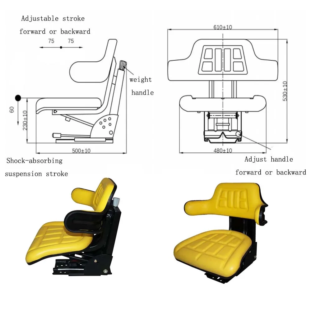 New Yellow & Black Tractor Suspension Rail Style Seat Wrap Around Backrest Fits John Deere 2530 2550 More