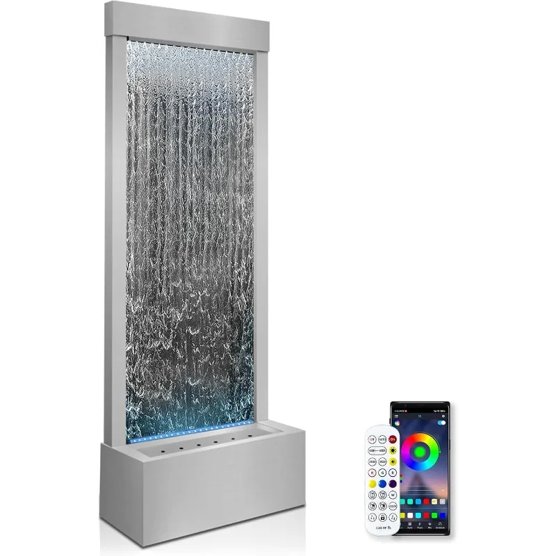 Gold Seller EXW Modern Simple Floor Standing Indoor Waterfall Fountain With APP Controlled Multicolor LED Light Home Office Deco
