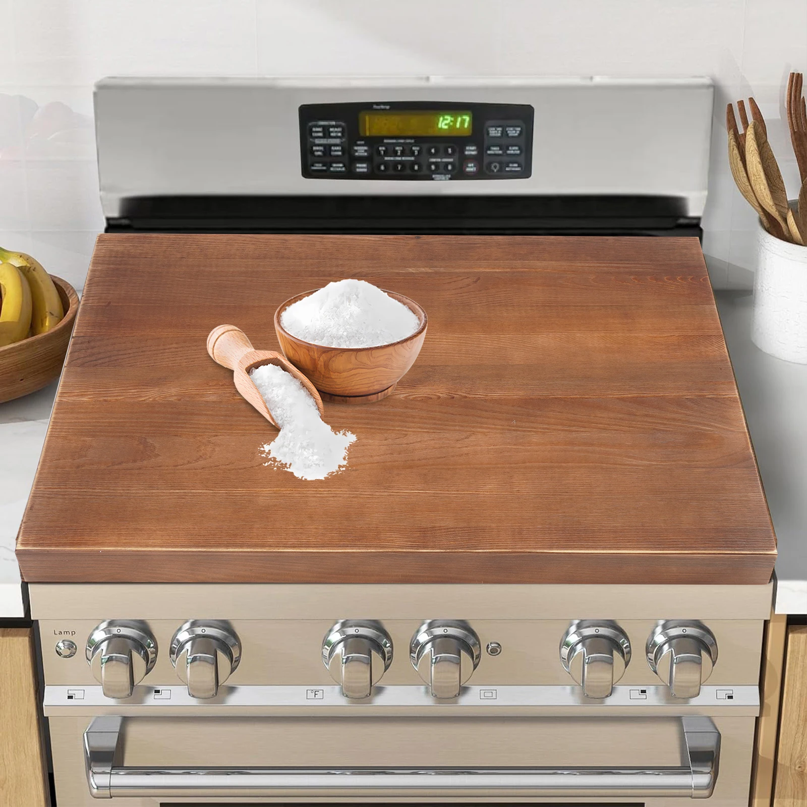 

30*22in Pine Wood Stove Top Cover Noodle Board Stove Cover RV Countertop Sink Cover Barbecue Tea Serving Tray for Kitchen Dining