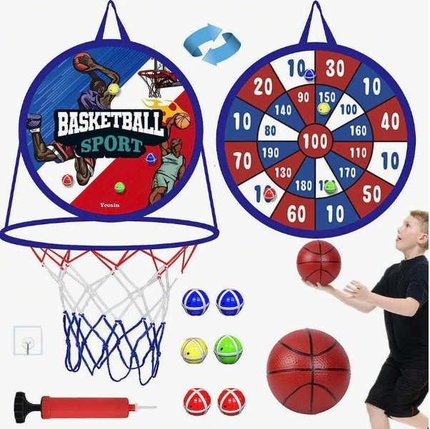 14 Polegada 2-em-1 dardos e basquete, conjunto de basquete cesta de basquete interior, esportes crianças brinquedo ao ar livre,