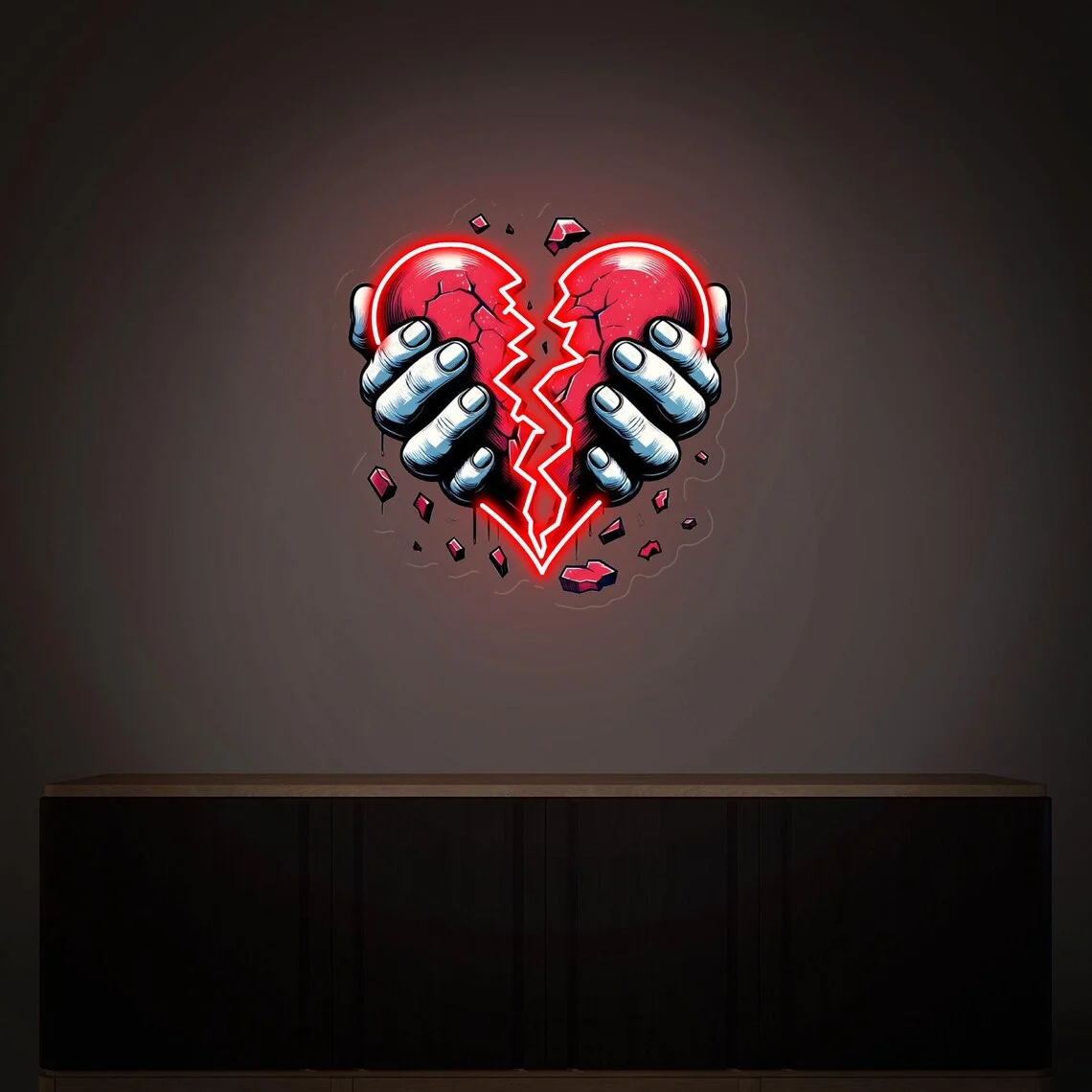 Heartbreak Neon Sign Heart Love Wall Art Light UV Print Acrylic Sign Bar Club Man Cave Dimmable USB Neon Game Room Wall Decor