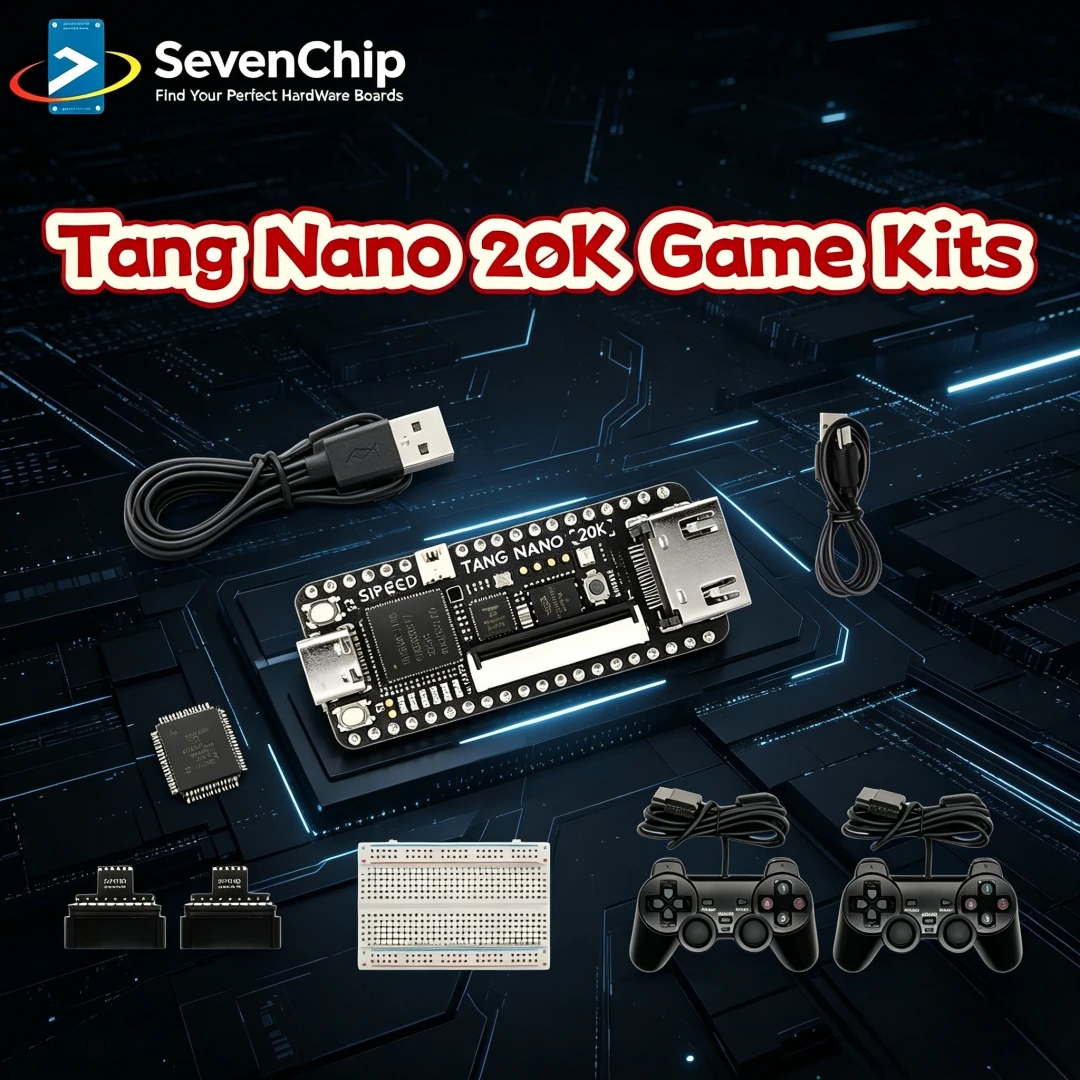 SevenChip Tang Nano 20K FPGA Game Kit, Complete Set with 2x Controllers, Breadboard & Cables, Retro Console DIY & RISC-V Board