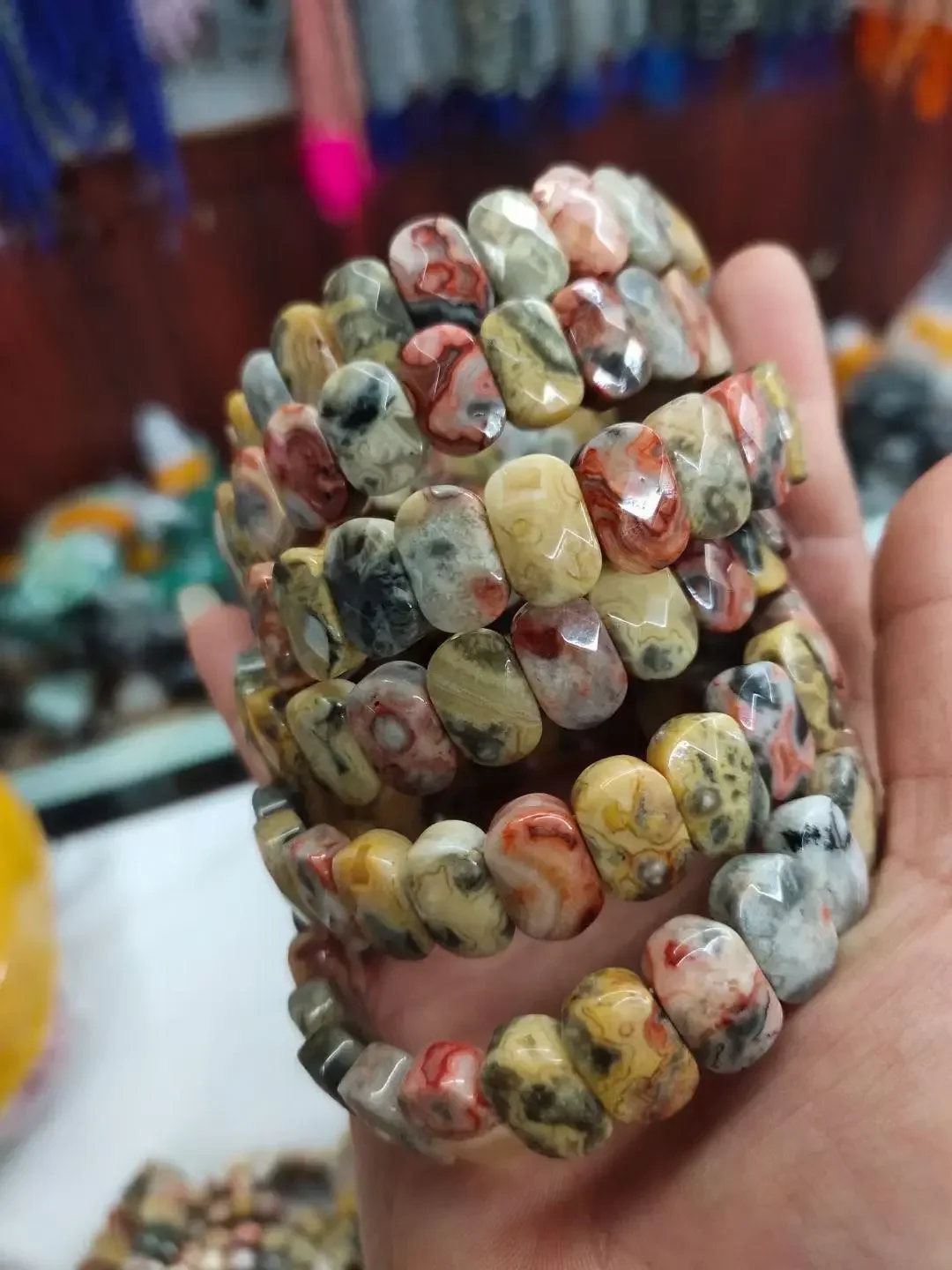 2025 New Wholesale Mexican Crazy Lace Agate & Sardonyx Bracelet - Natural Fashion Gemstone Charm Elastic Bangle for Unisex