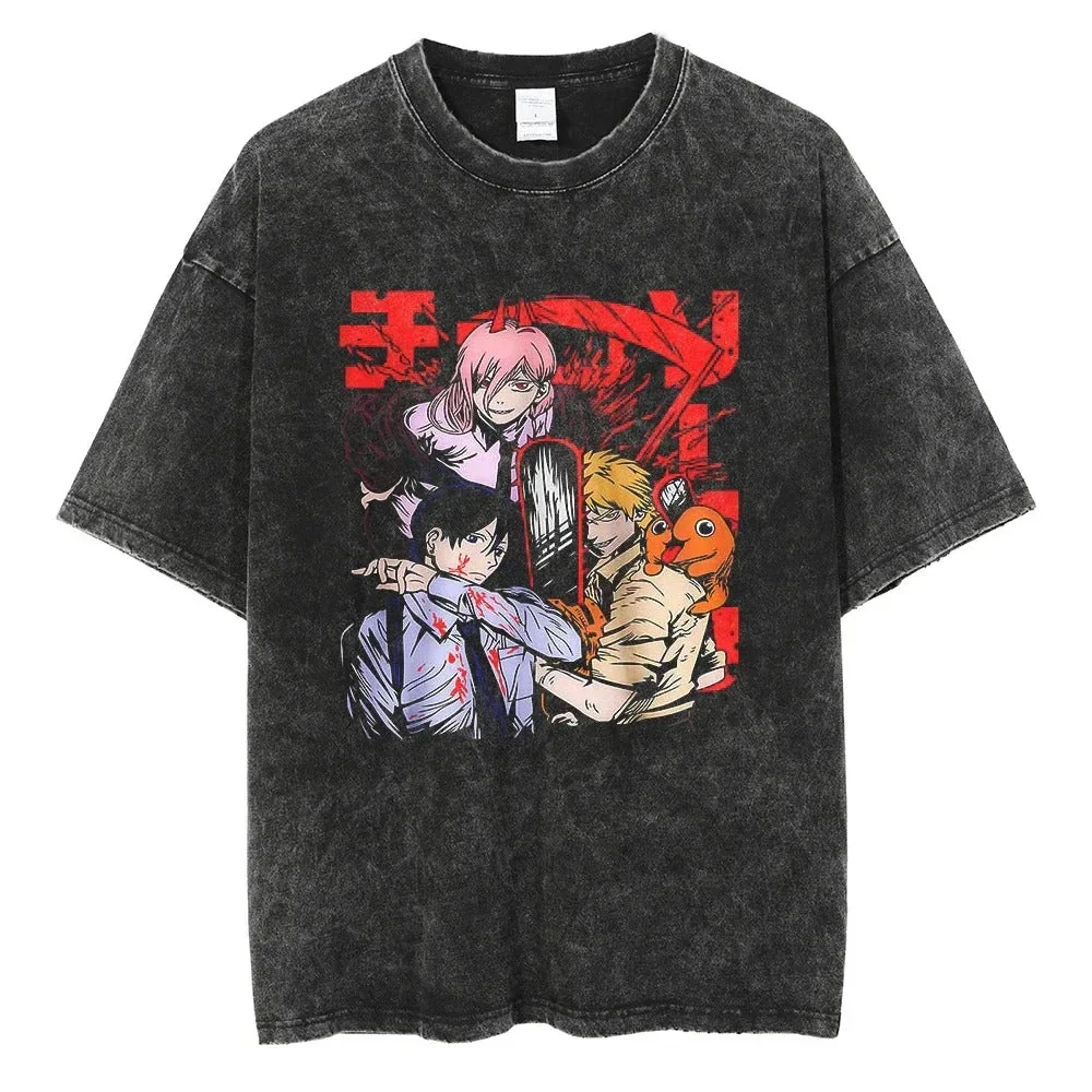 Attack on Titan Colossal Titan Giant Titan Retro Comic-style Vintage Wash Print T Shirt Men 2026 Summer Black T Shirt