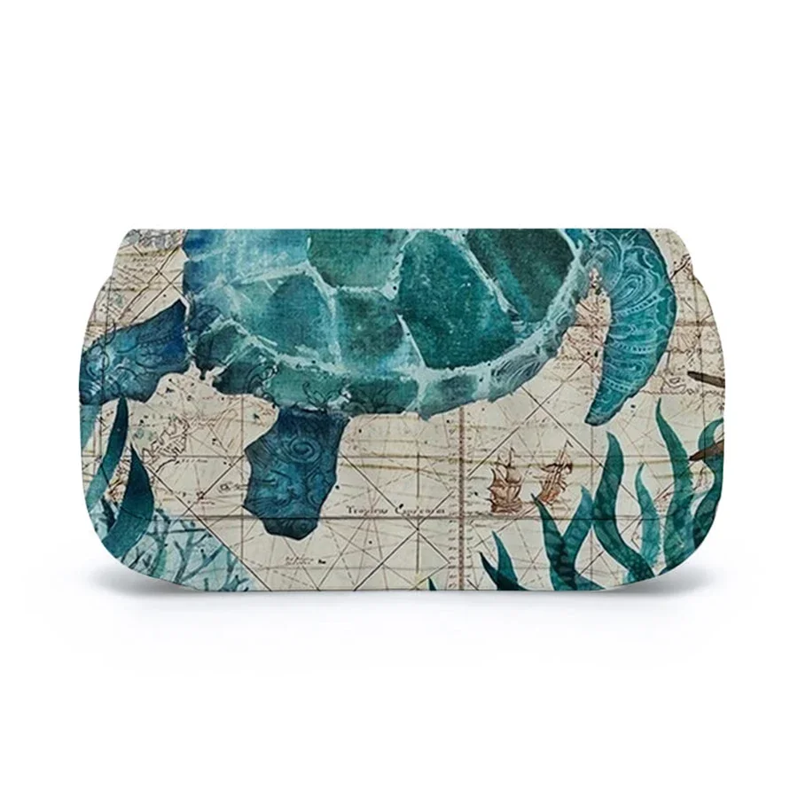 Sea Turtle Stationery Double-layer Flip Pen Case For Boy And Girls Best Gifts 2D Cartoon School  Pencil Pouch For Children Bags