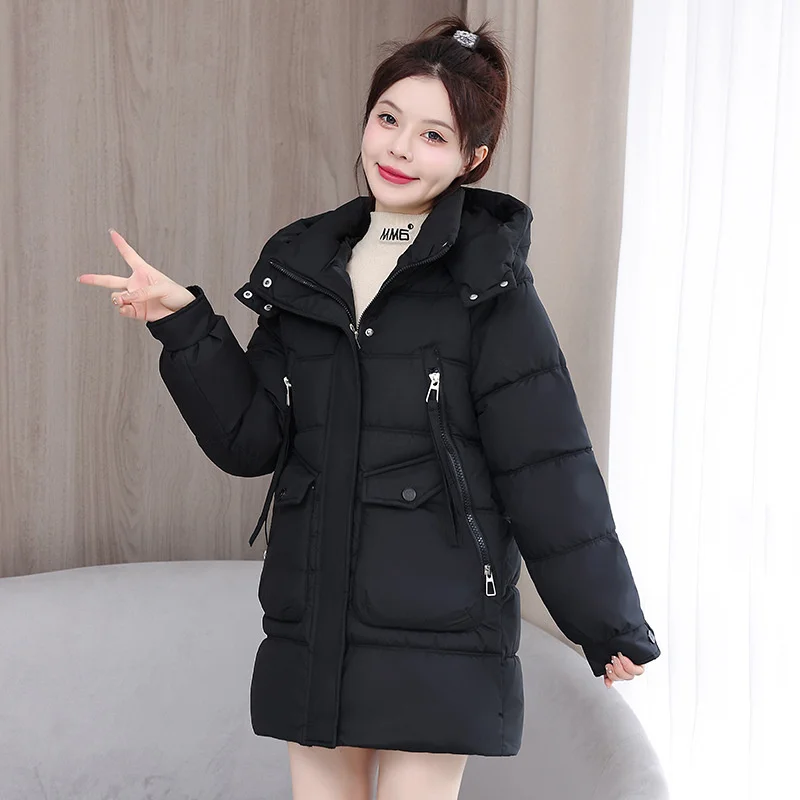 Cotton Down Coat Women Parkas Warm Winter Jacket Loose Outwear Hooded Padded Overcoat New Female Mid-Long Cotton-Padded Jacket