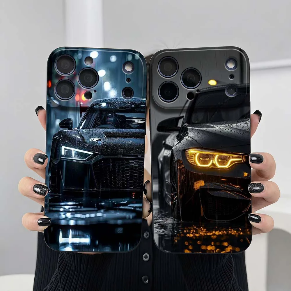 Black Sports Car Print For iPhone 18 Pro Max 17 Air 16 15 14 13 12 11 XS X 8 7 6 Pro Max Plus Black Soft Cover Phone Case