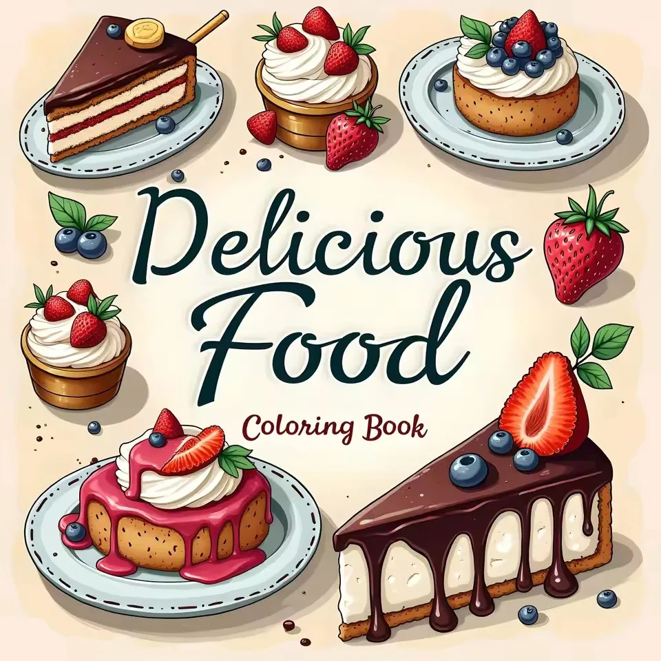 Delicious Food Style Art Coloring Book Original 24 pages printing Books Gift For Holiday Doodles Adult Picture