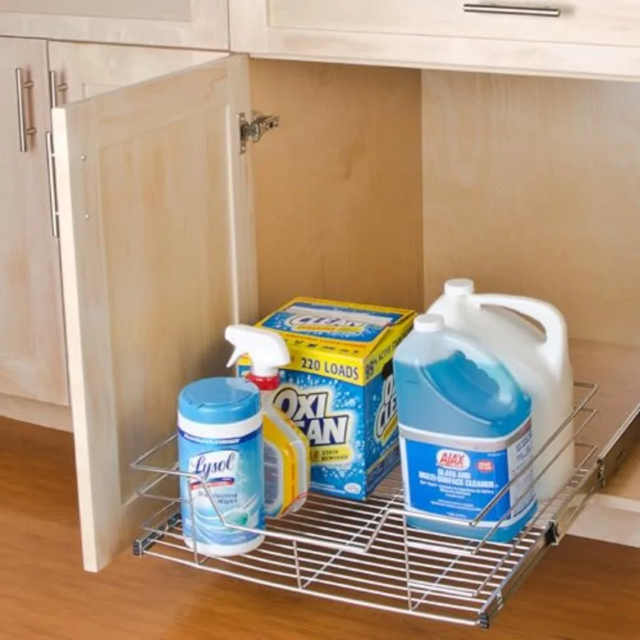 1-Tier Shelf Pull-Out Cabinet Organizer - Extra Large Tall - Roll-Out Extendable Sliding Drawer - Steel Metal - Kitchen 20 Inch