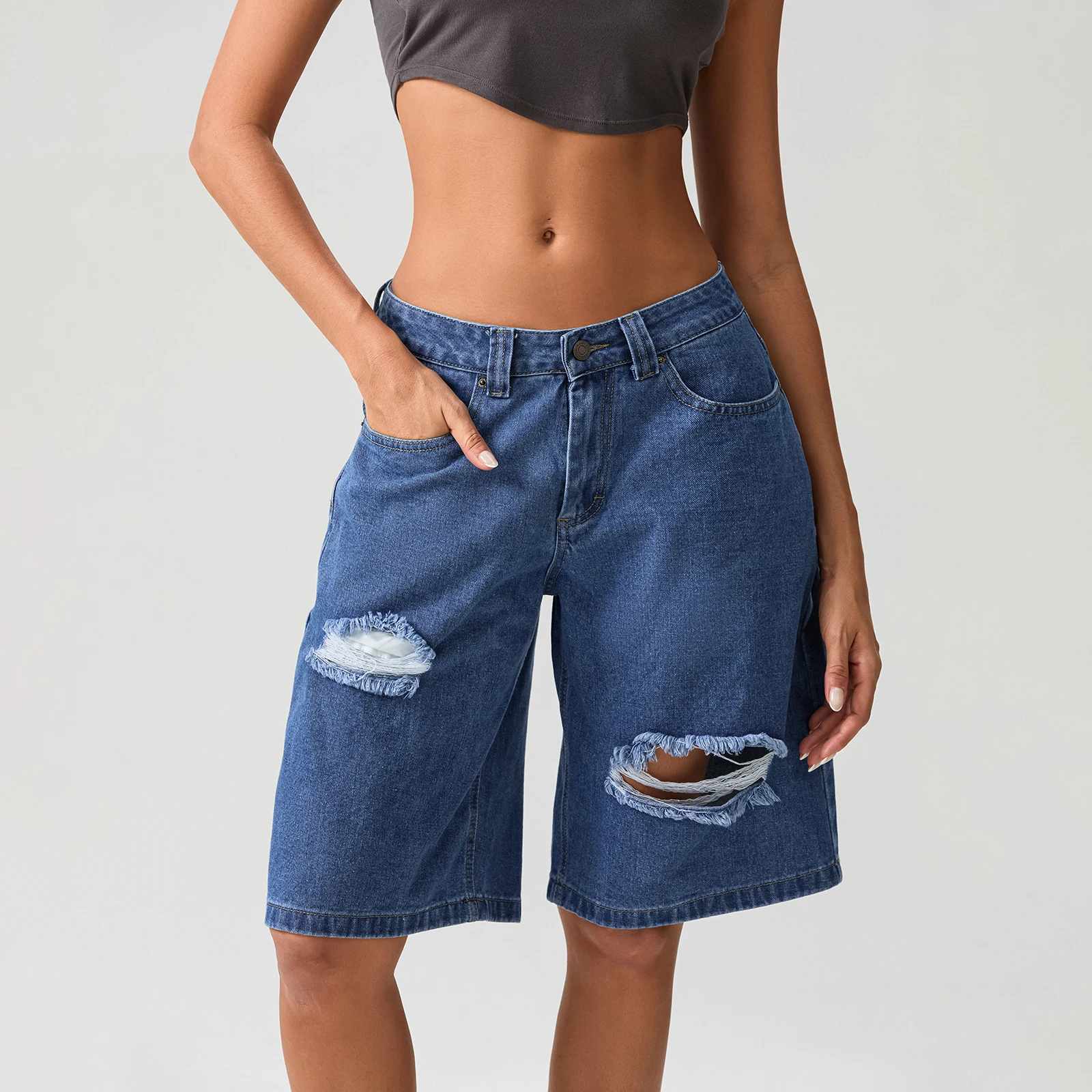 Women's Y2k Carpenter Jean Shorts Casual Hole Loose Fit Wide Leg High Rise Prewashed Denim Jorts Vintage Cow Girl Outfits