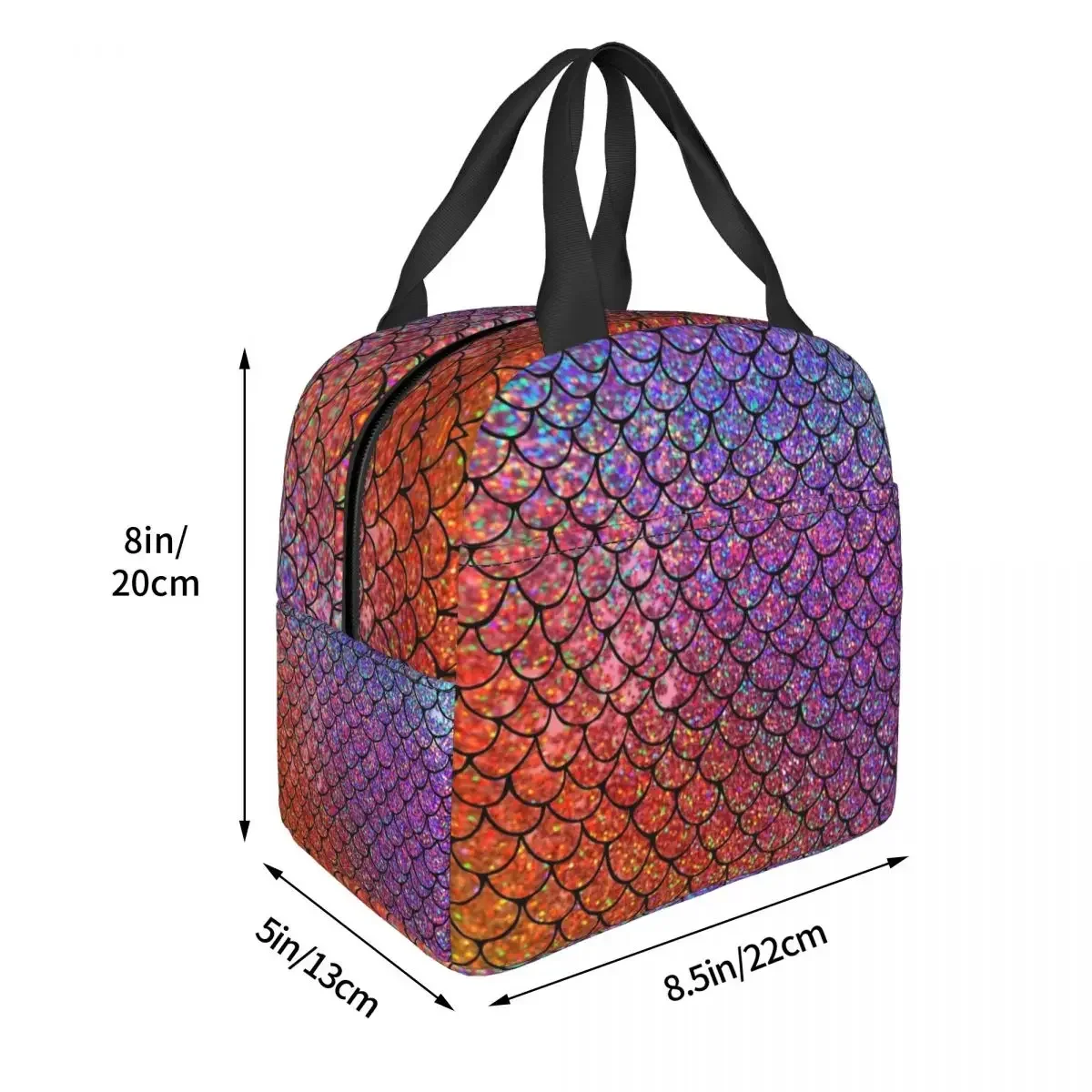 Colorful Glitter Mermaid Scales Insulated Lunch Bags Picnic Bags Thermal Cooler Lunch Box Lunch Tote for Woman Work Children