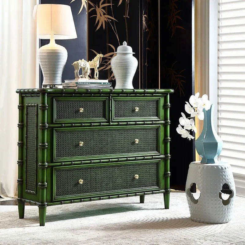 American solid wood retro entrance cabinet, French bedroom chest of drawers, designer chest of drawers