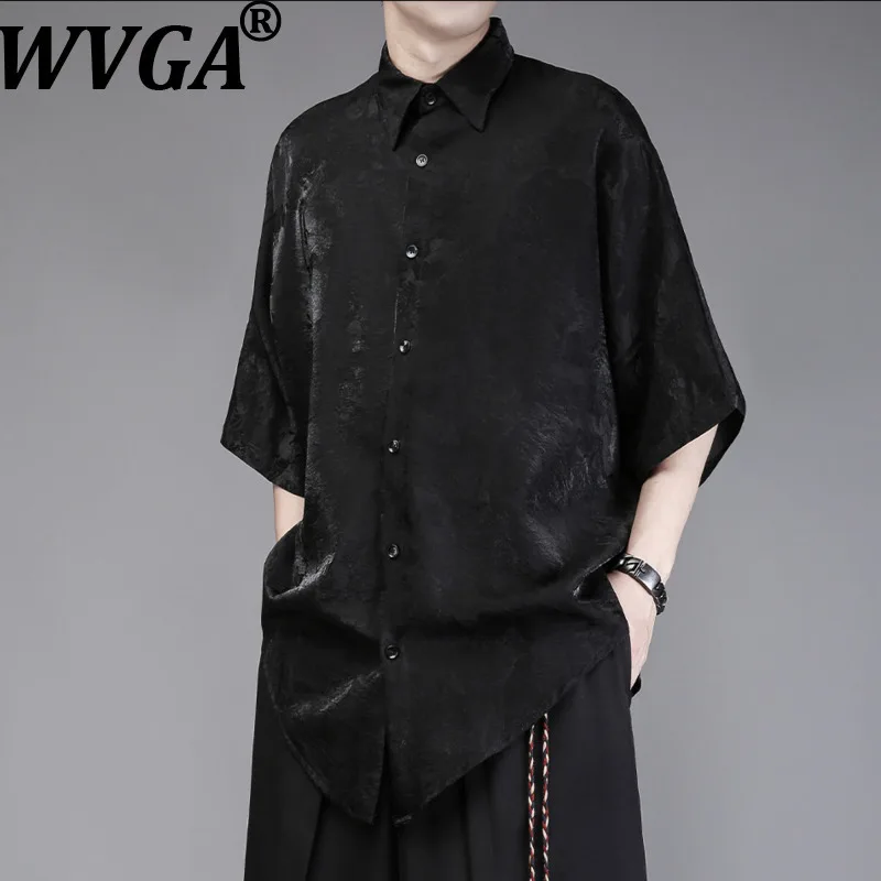 WVGA Summer New Men's Dark Style Patterns Draped Trendy Half Sleeved Shirts Niche Chic Casual Loose Personalized Tops Ins W26591