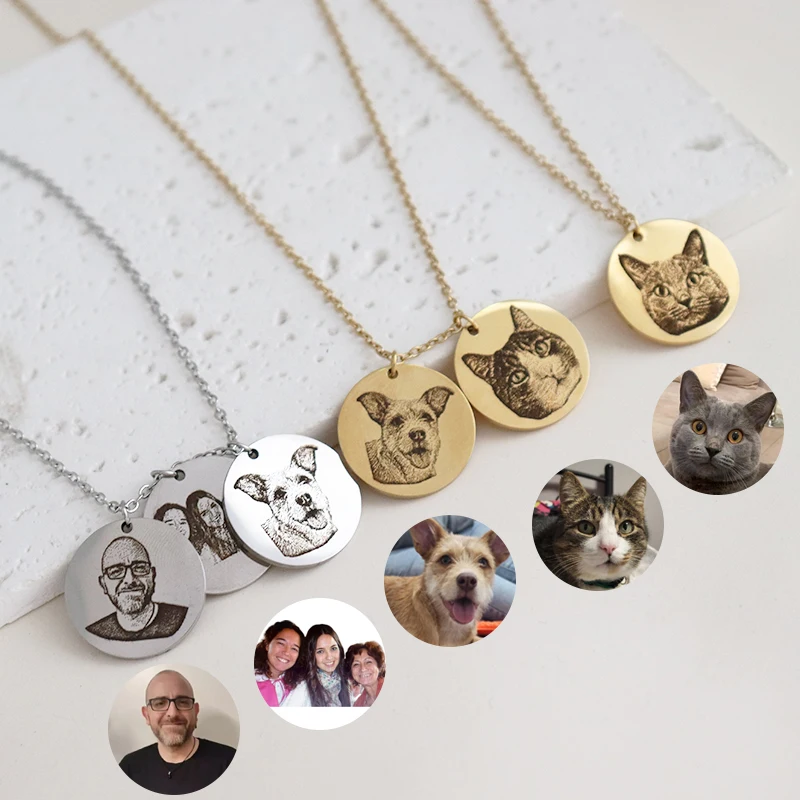 Custom People Portrait Necklace Human Picture Pendant Personalized Gift Handmade Jewelry Disc Name Person Engraved Birthday Gift