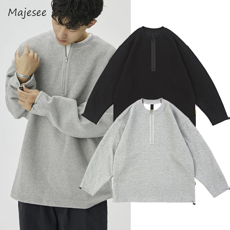 Sweatshirts Men Korean Minimalist Style Unisex Trendy Hot Sales Black All-match Casual Pullover Design Fashion Outerwear Fall