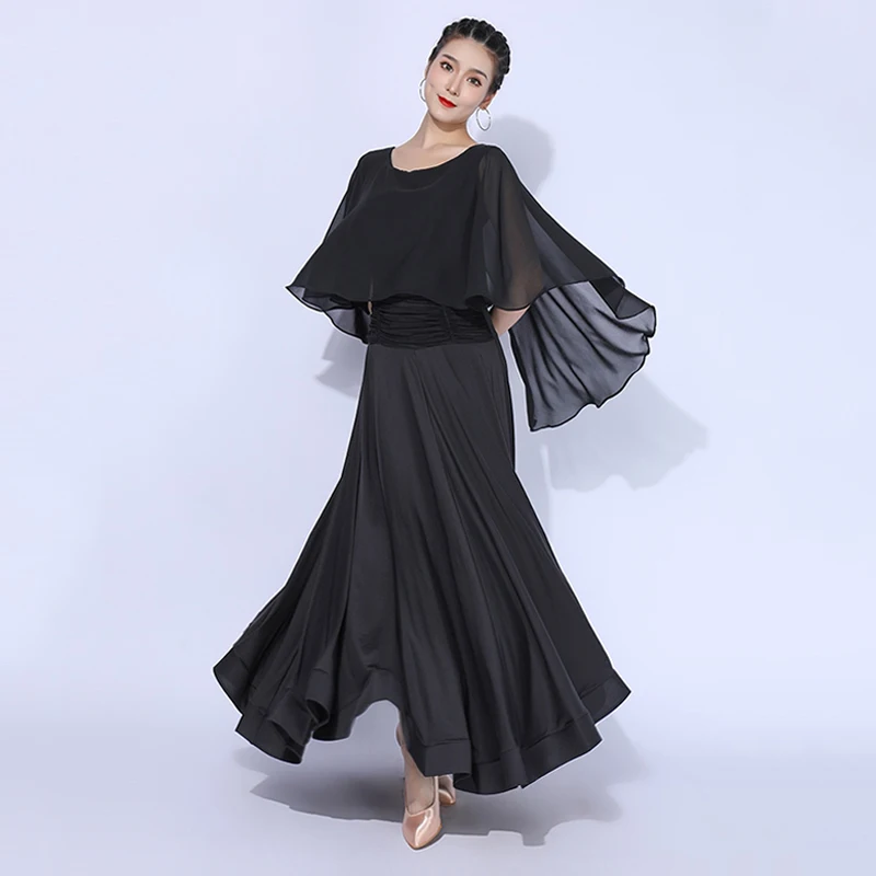 Elegante abito da valzer per competizione Abito da ballo standard da sala Donna Abiti lunghi neri Pratica femminile Dancewear VDL3929