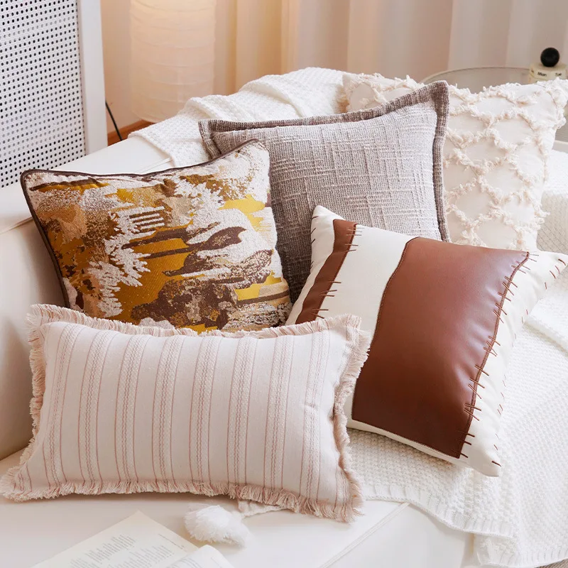 30X50/45X45CM Brown Throw Pillow Cover French Light Luxury Stamping Waist Cushion Cover Decor Home Decorative Pillowcase