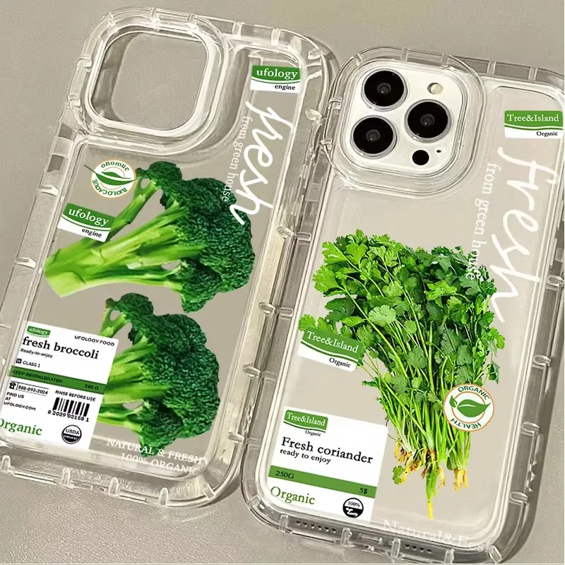 Green Vegetables Broccoli Phone Case For iPhone 16 15 14 13 12 11 Pro Max XS X XR 8 7 Plus SE 2020 Shockproof Silicone PC Cover