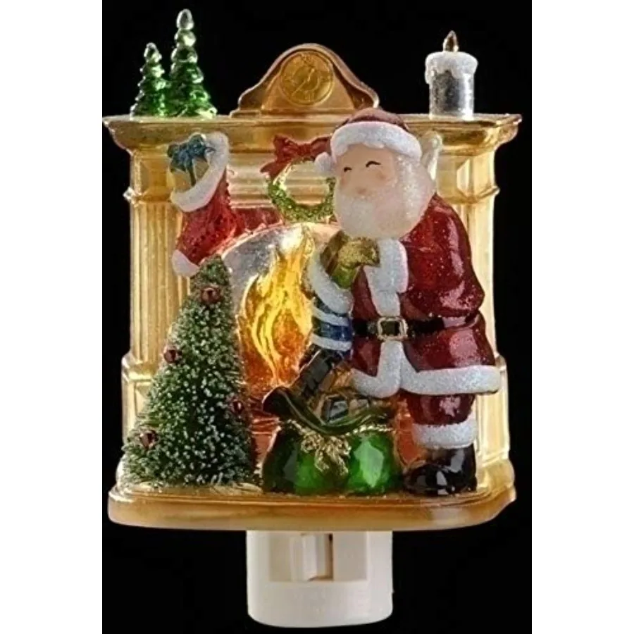 5.5 Inch Santa by Fireplace Night Light, Glass