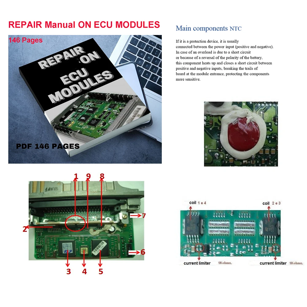 

REPAIR Manual ON ECU MODULES 146 Pages Fix Electronic Injection Basic Guide for EEprom Resistor Test Multimeter Car Diag Tools