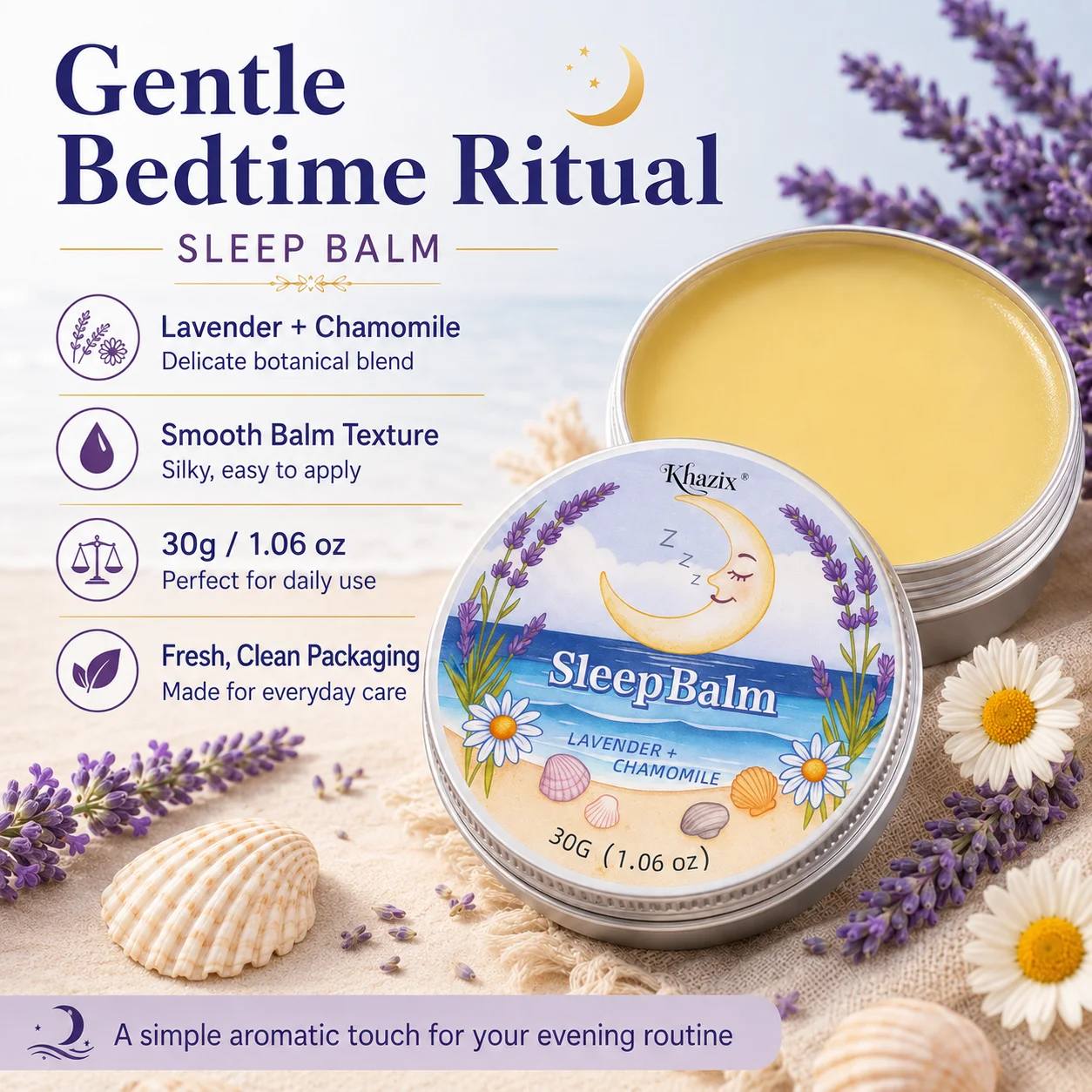 30g Sleep Balm Lavender Chamomile Nighttime Balm Calming Aroma Smooth Skin Friendly Pocket Size for Bedtime Routine Trave